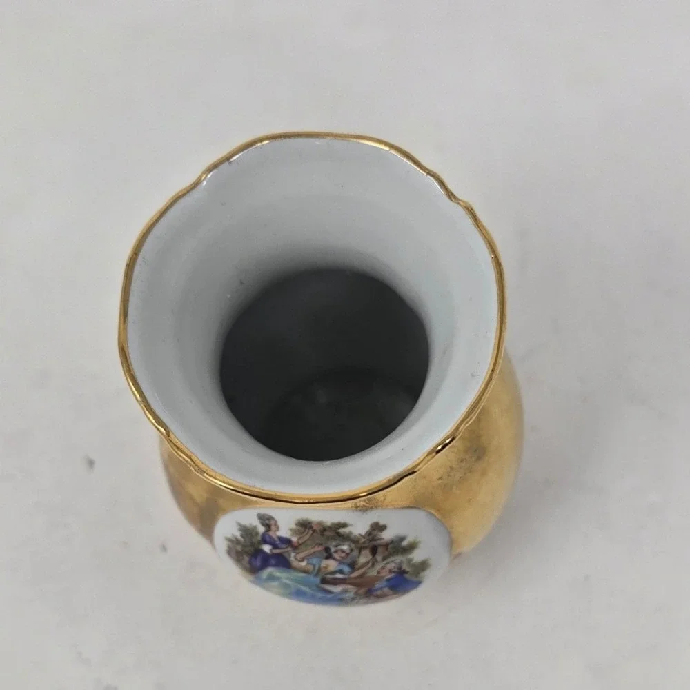 vtg Josef Kuba Bavaria West Germany 24kt gold gilding courting couple bud vase